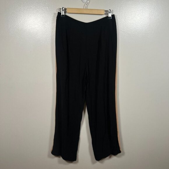 Eileen Fisher Silk Georgette Crepe Pants Size 8 Petite Black Side Stripe Career - Picture 3 of 10